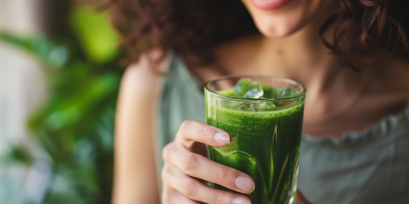 Woman drinking supergreens shake